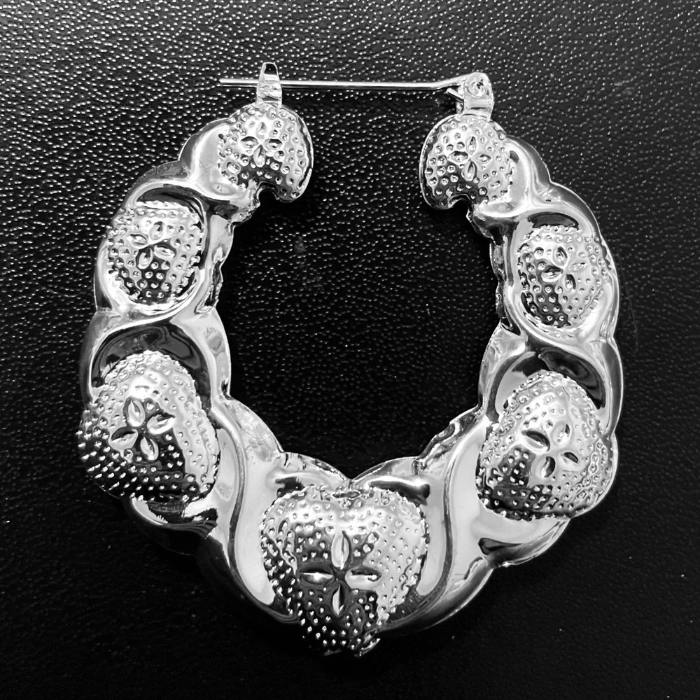 Silver Hugs n Kisses Hoop Earrings 2” NEW Lightweight - Picture 3 of 4